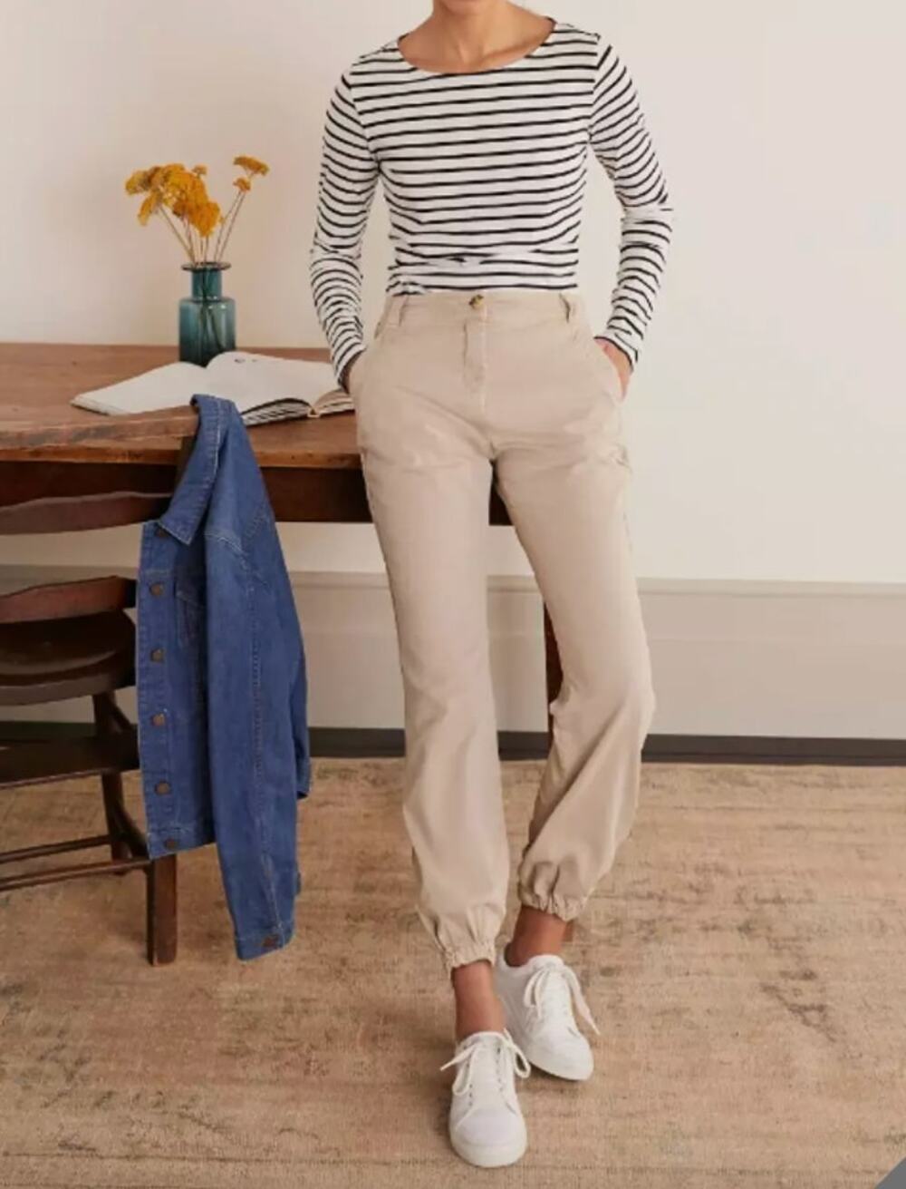 Boden Gowrie Chino Pants Womens 14 Beige Tan Cotton Cuffed High Rise Preppy
